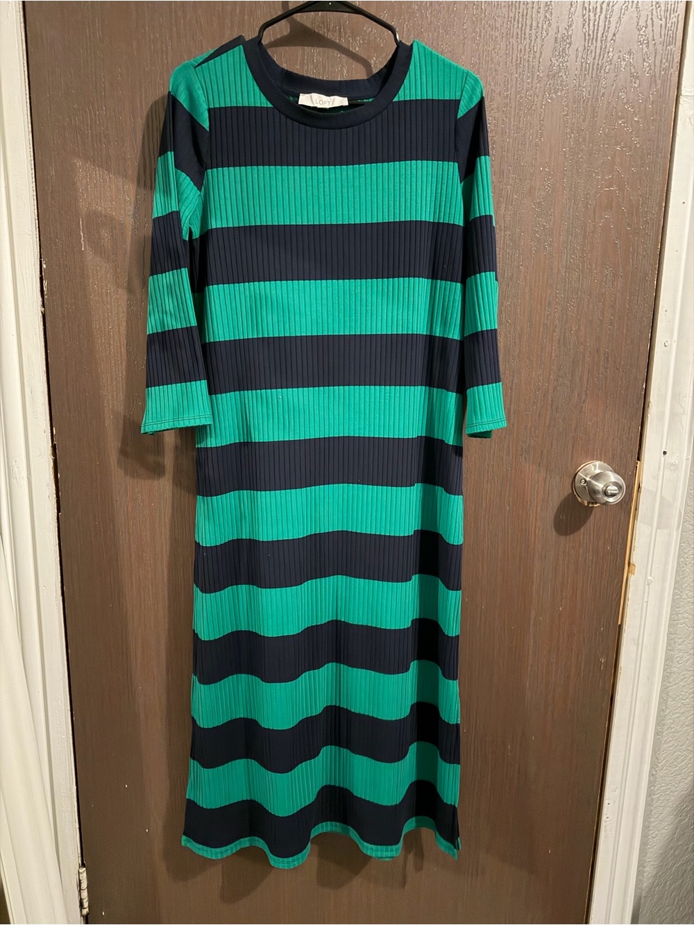 LOFT Green and Black Striped Maxi Dress